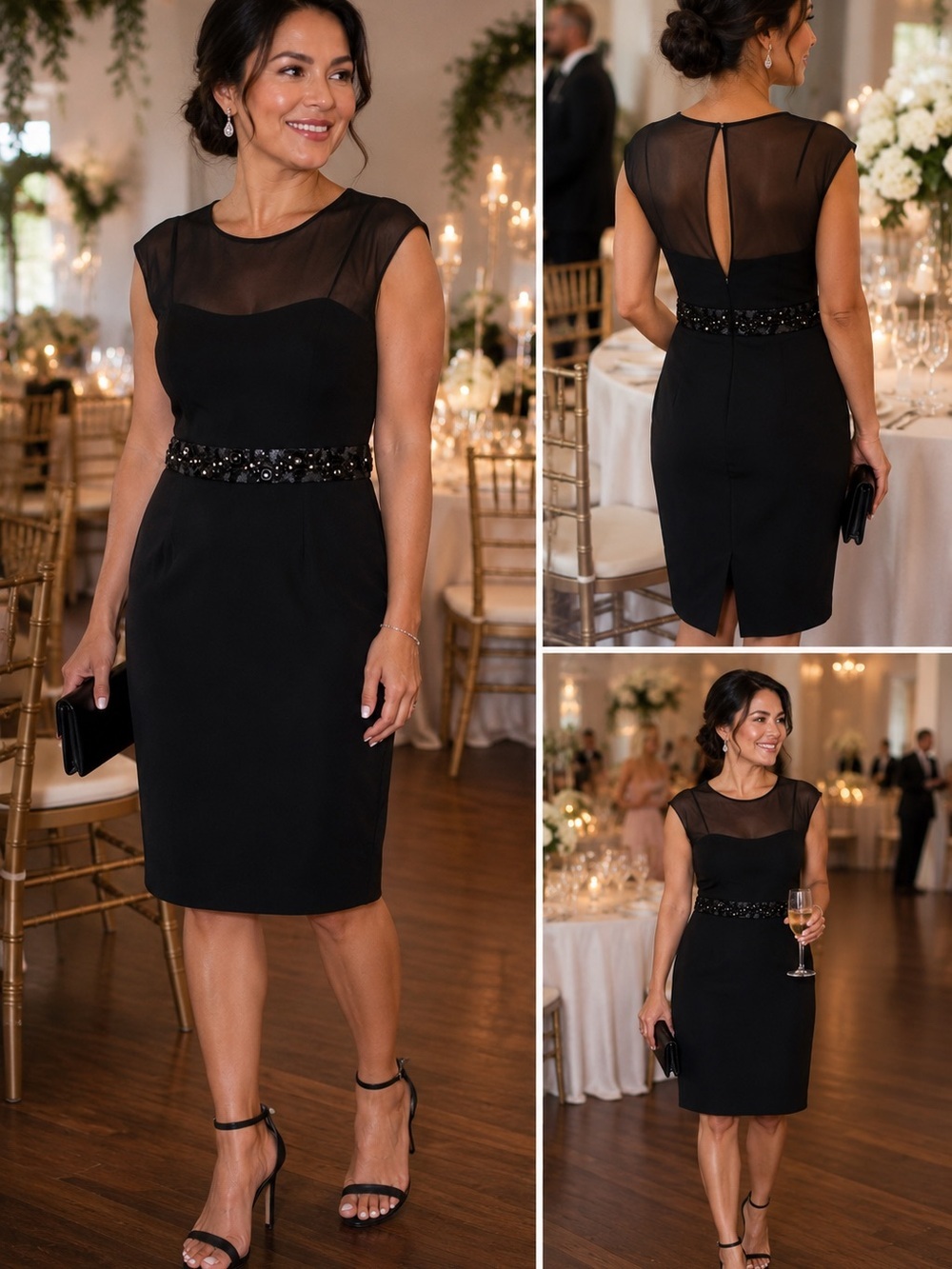 Hoglund New York Black Beaded Mesh Cocktail Dress Size 8
